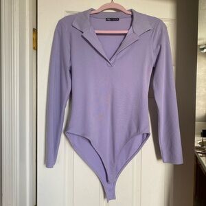 New Zara Lavender Collared Bodysuit